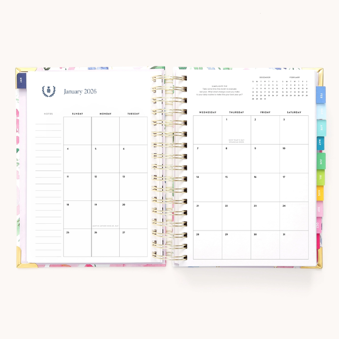 2026 Spiral Daily Simplified Planner - Cottage Floral