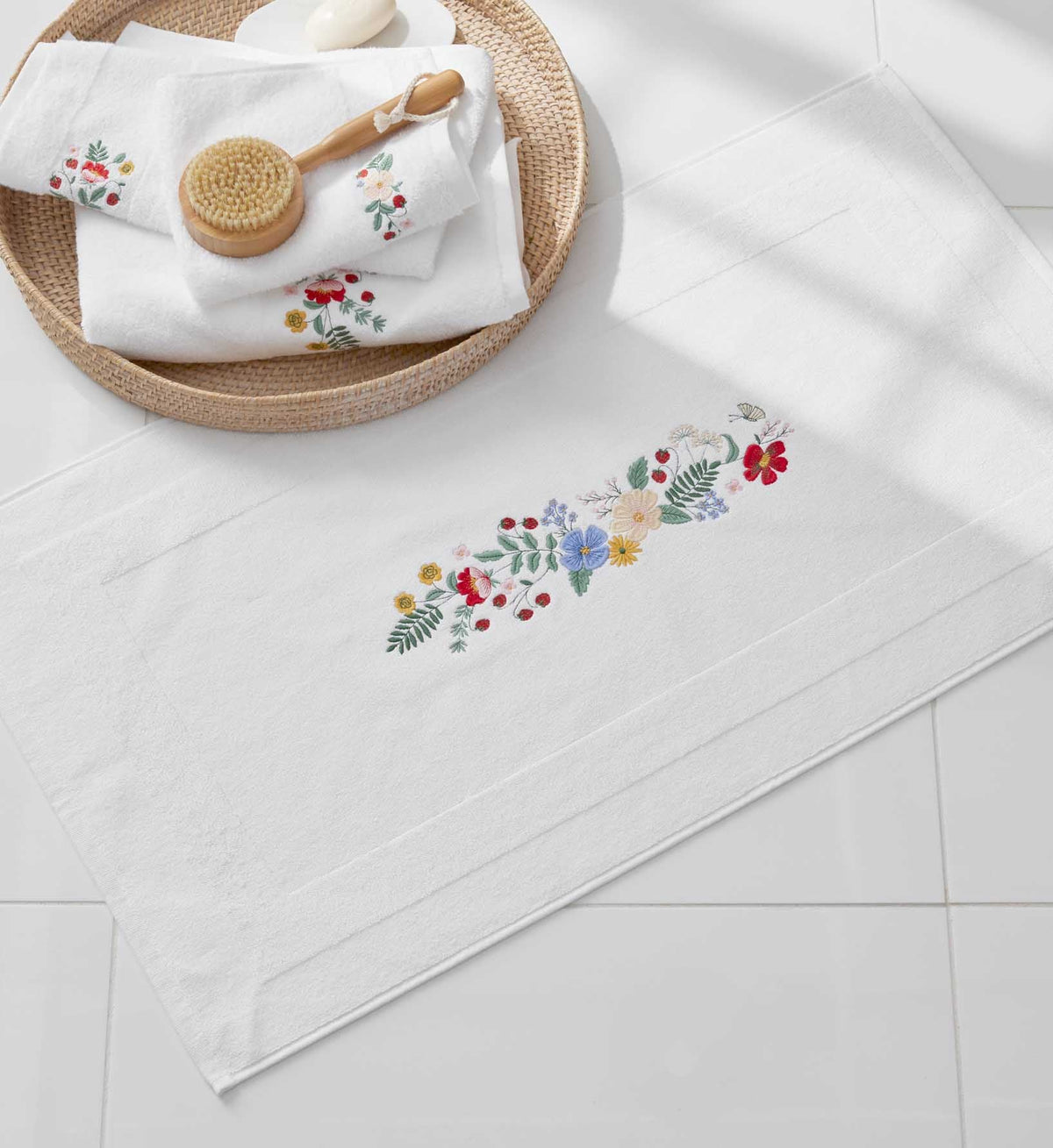 Embroidered Bath Mat - Strawberry Fields