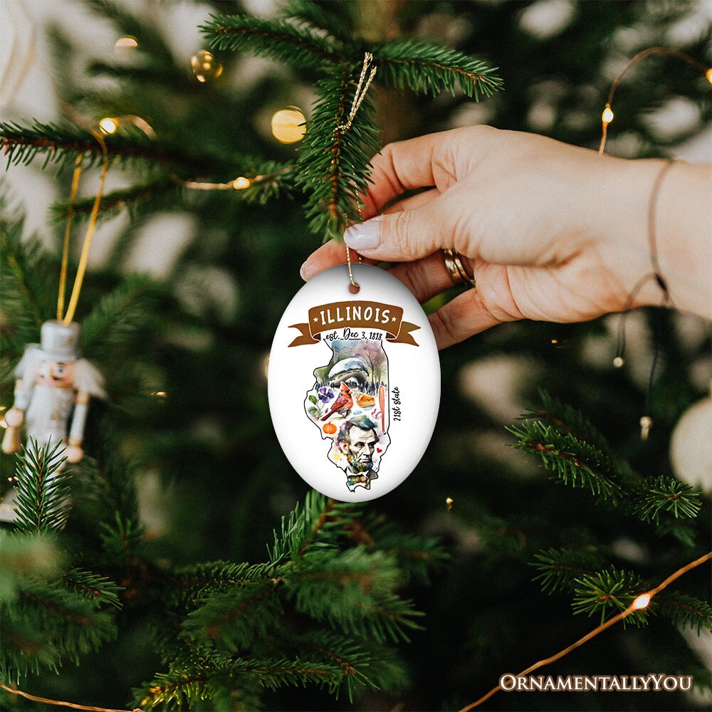 Artistic Illinois State Themes and Landmarks Christmas Ornament