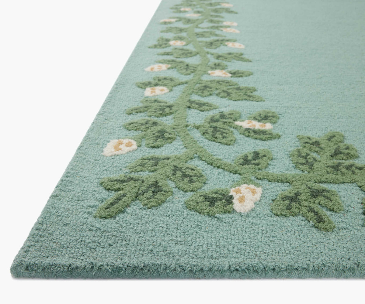 Highgrove Climbing Vines Wool Hooked Rug - Blue