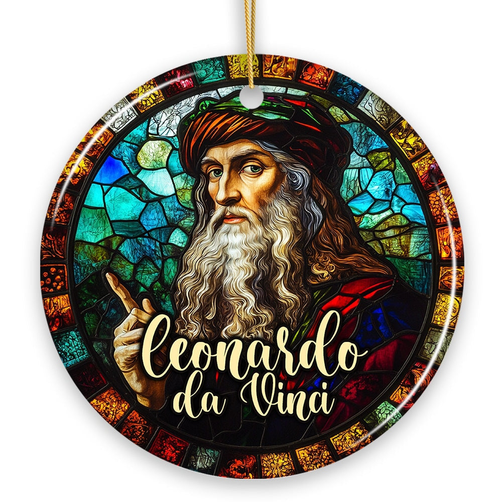 Artistic Leonardo da Vinci Self-Portrait in Stained Glass Themed Christmas Ornament, Medieval Renaissance Italy Keepsake