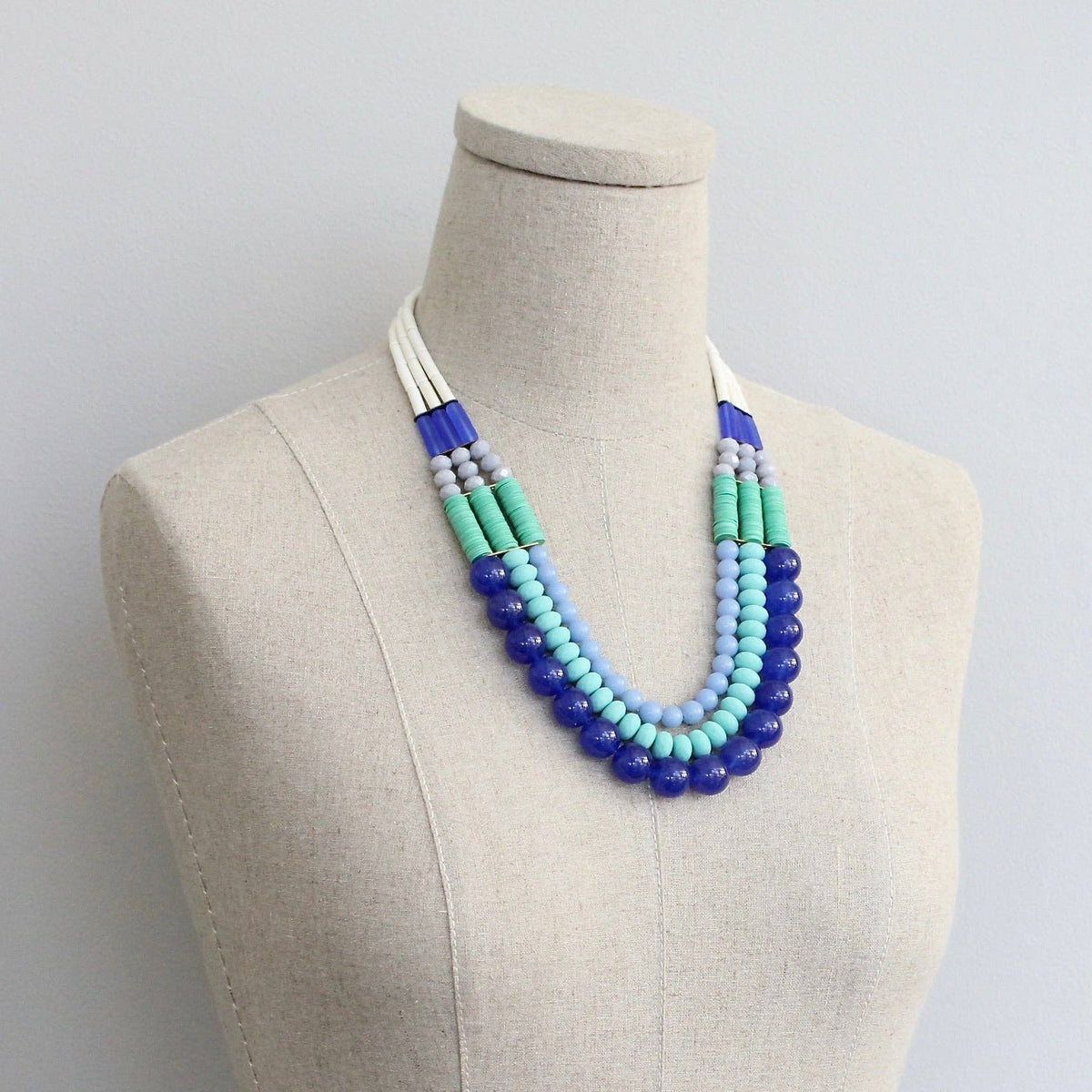 cobalt & turquoise triple strand necklace