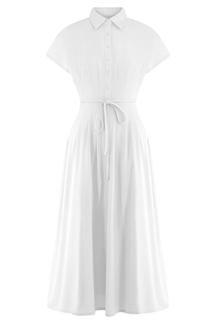 Aysha Buttoned Linen Midi Dress - White