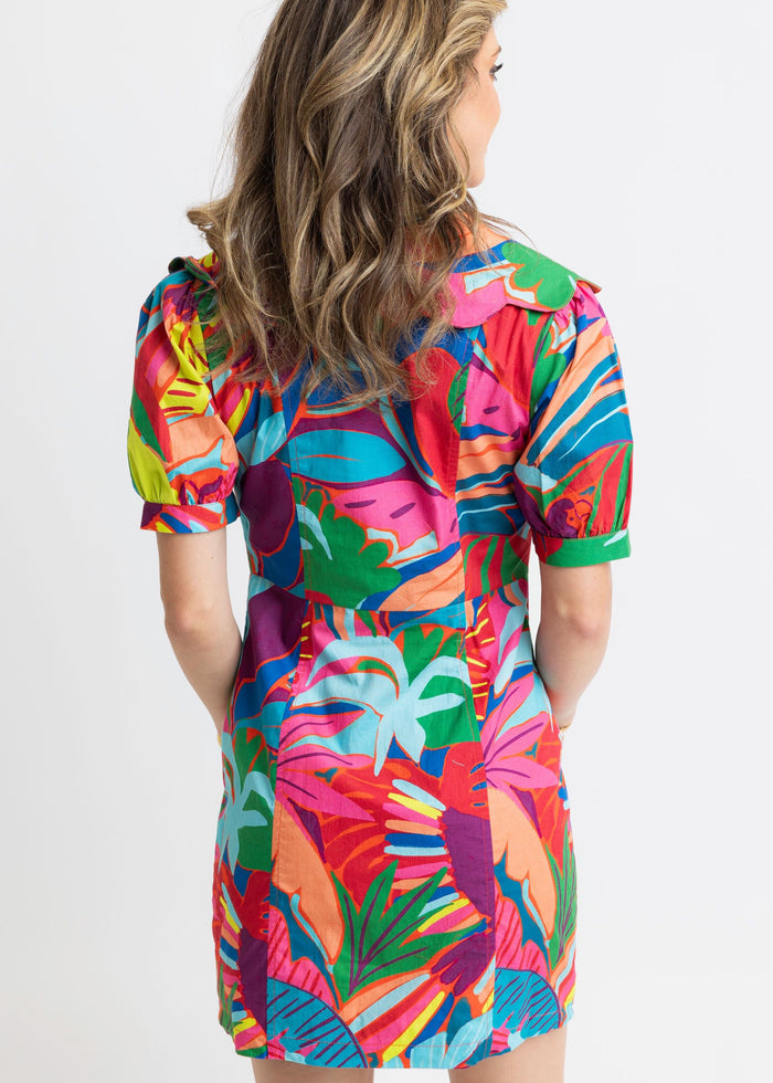 Birds of Paradise Scallop Collar Puff Sleeve Dress