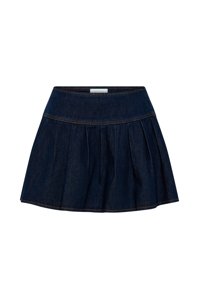 Candice Pleated Denim Mini Skirt - Indigo Blue