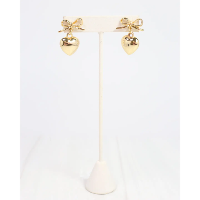 Catie Bow Heart Earrings - Gold