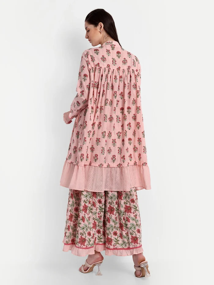 Cotton Floral Printed Kurta Set with Sharara & Dupatta