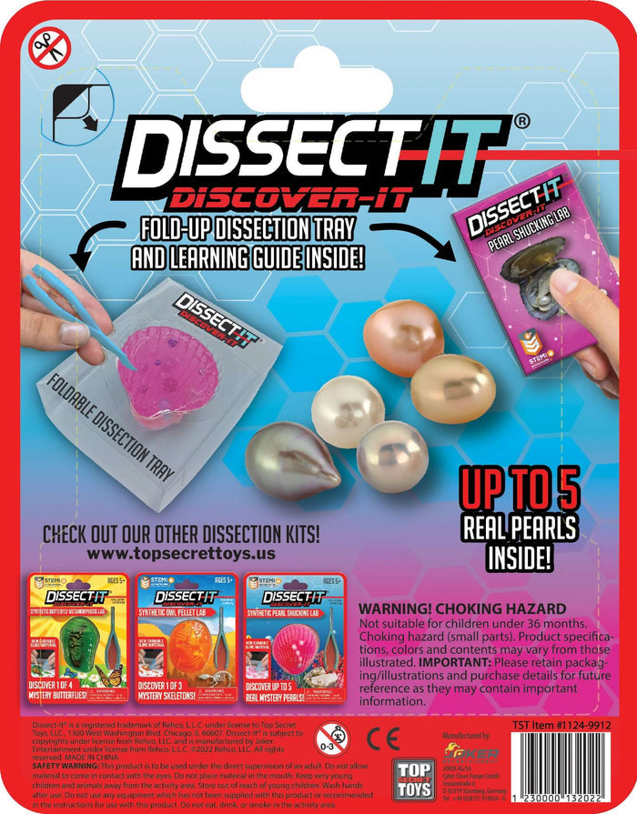 Discover It - Pearl Lab dissection kit featuring fold-up tray, learning guide, and educational tools for wildlife education.