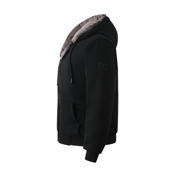 Kids Black Hoodie with Removable Fur - Brown