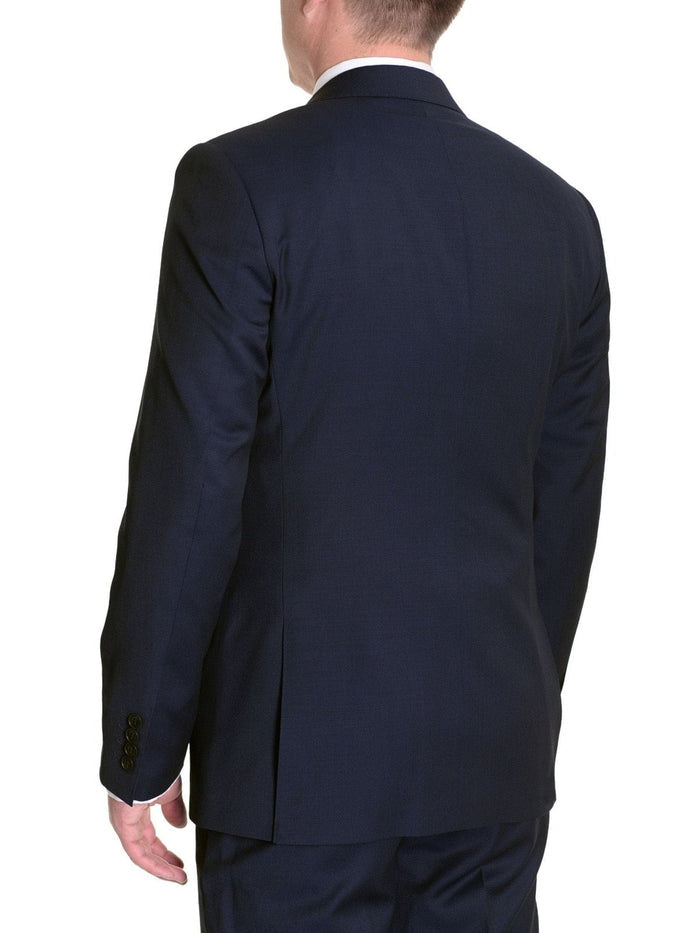 London Fog TWO PIECE SUITS Mens Slim Fit Solid Navy Blue Two Button Wool Suit