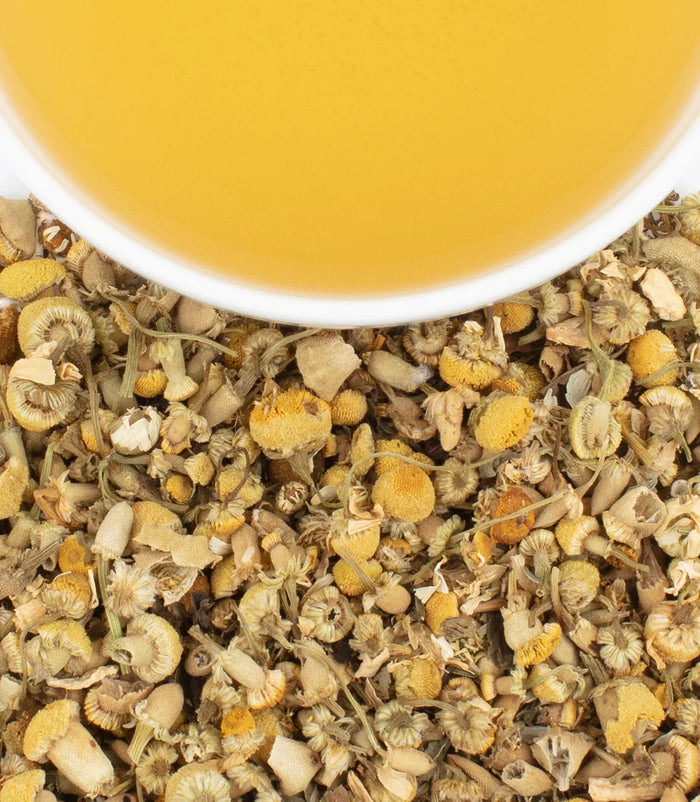 New York Herbal Blend by Harney & Sons — dry blend beside a brewed cup for illustration; cups are separate