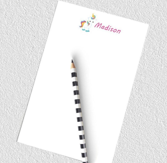 Personalized unicorn notepad for girls.