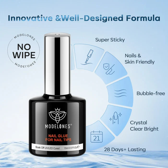 10-in-1 No Wipe Nail Glue For Tips Duo 15ml Nail Glue MODELONES #1pc