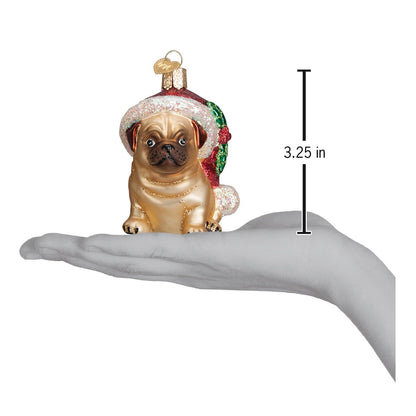 Holly Hat Pug Ornament