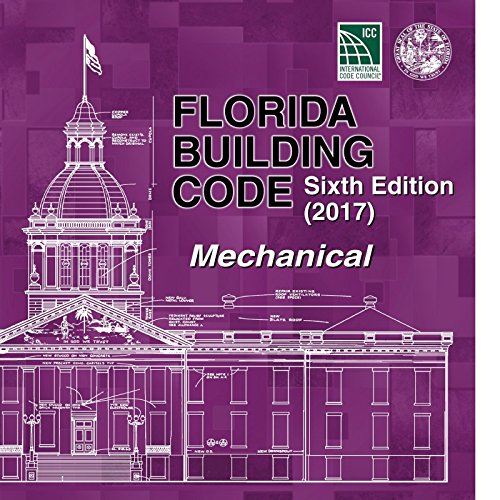 Cover of 2017 Florida Building Code Mechanical 6th Edition book with architectural blueprint and state seal