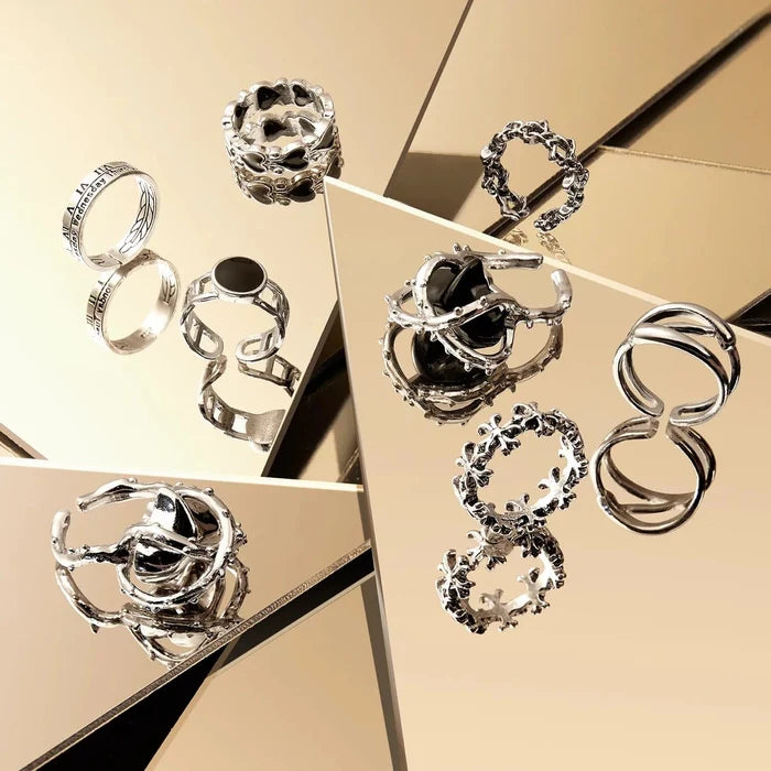 2Pcs Vintage Silver Knuckle Rings Set MO Gift MODELONES #