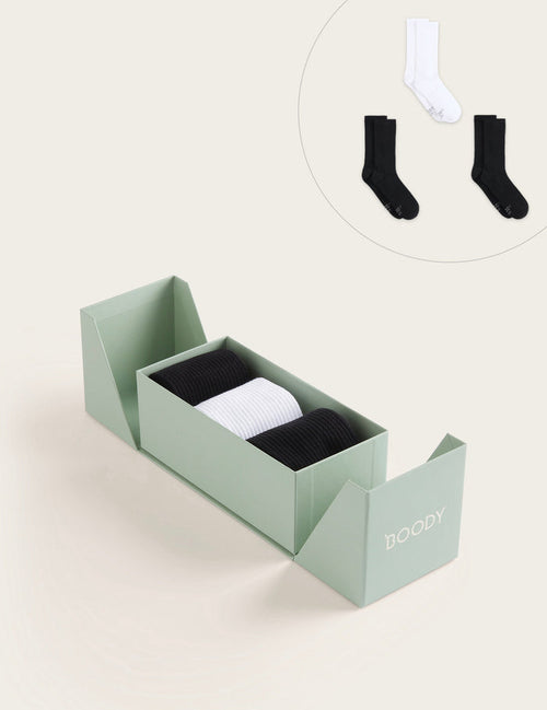3-Pack Giftbox - Cushioned Crew Socks - Black/White/Black