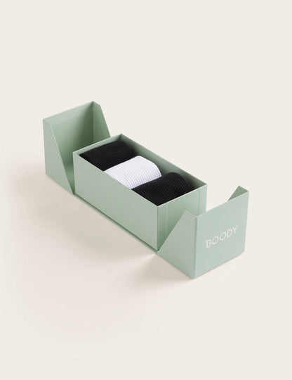 3-Pack Giftbox - Cushioned Crew Socks - Black/White/Black