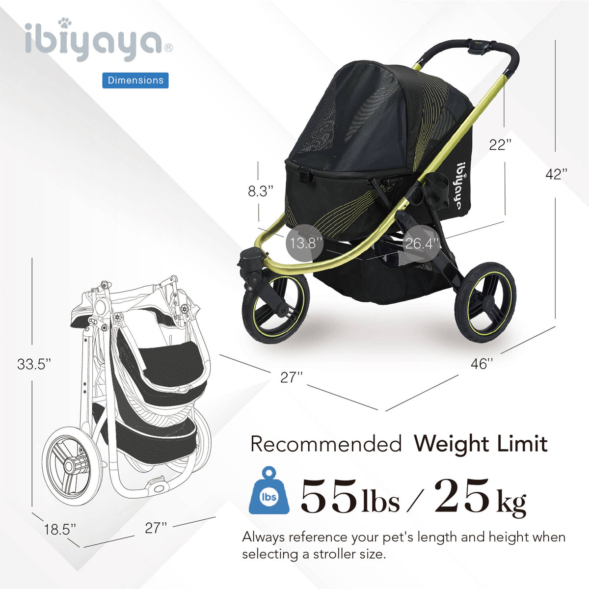 Ibiyaya - Beast Pet Jogging Stroller, 3-Wheel All-Terrain Dog-Cat Pram