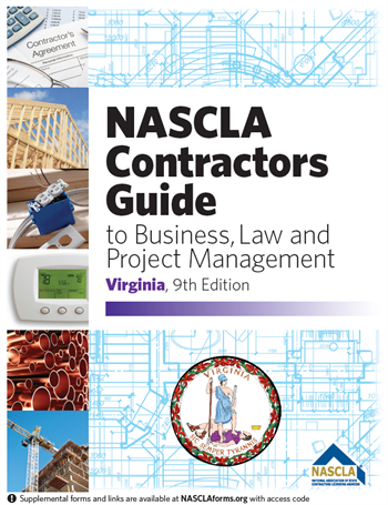Cover of NASCLA Contractors Guide to Business, Law, and Project Management Virginia 9th Edition with state seal and construction images