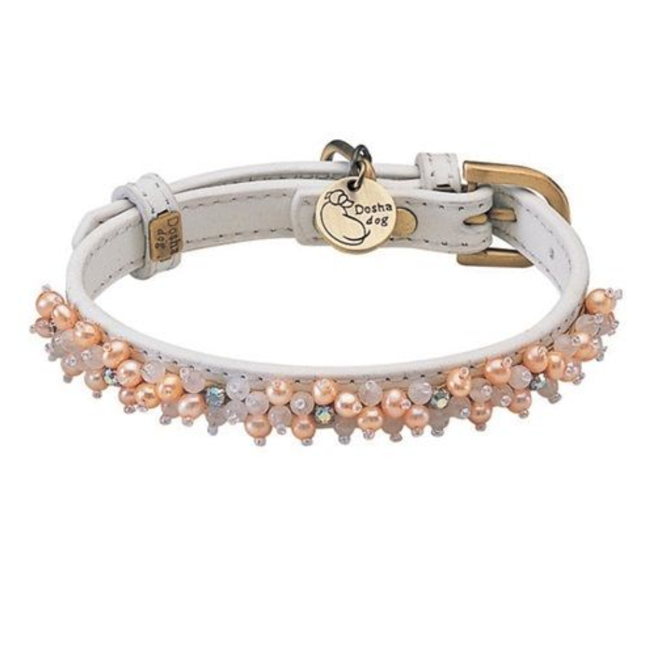 Dosha Dog - Mini Beaded Collar/Leash - White, Fresh Water Pearl & Quartz