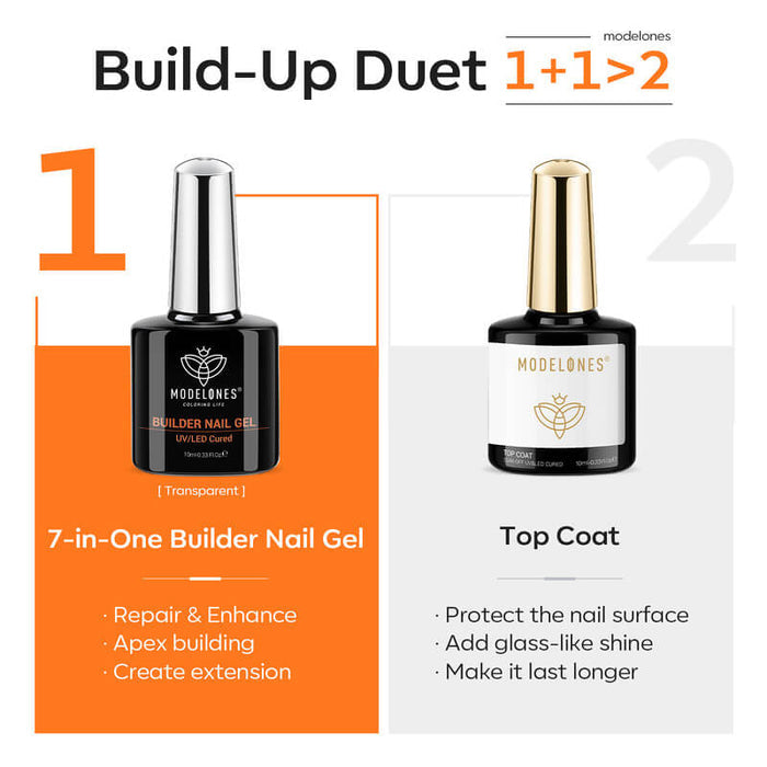 7 in 1 Builder Nail Gel & Top Coat Set 10ml - Clear Builder Gel MODELONES #