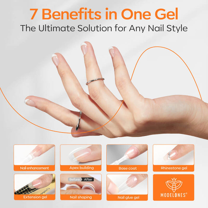 7 in 1 Builder Nail Gel & Top Coat Set 10ml - Clear Builder Gel MODELONES #