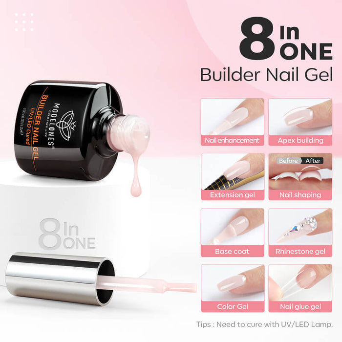 8-In-1 Builder Nail Gel & Dehydrator & Primer Set 10ml - Nude Pink Builder Gel MODELONES #