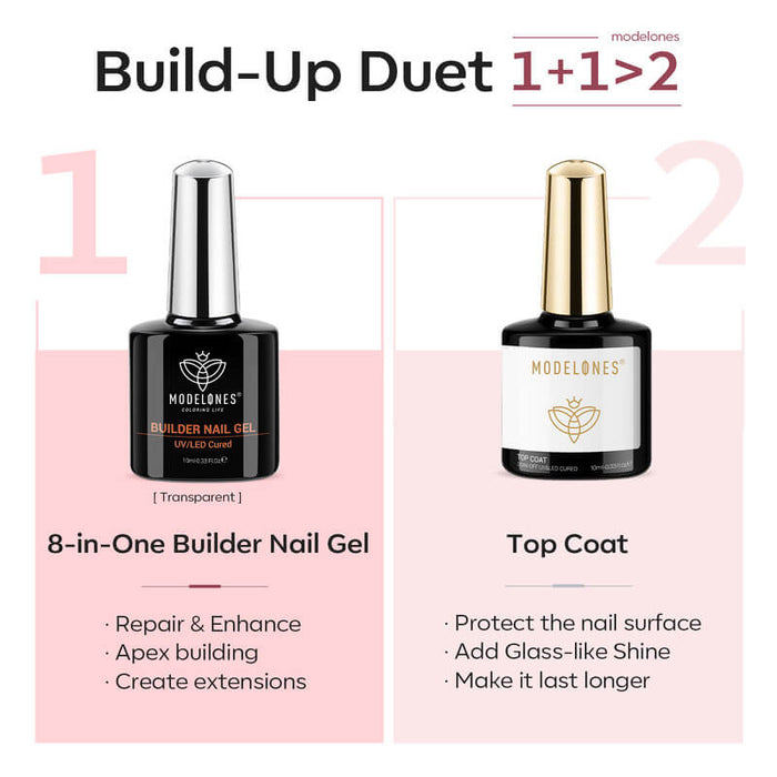 8 in 1 Builder Nail Gel & Top Coat Set 10ml - Nude Pink Builder Gel MODELONES #