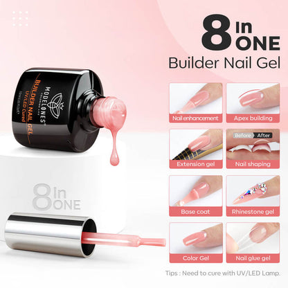 8-In-1 Builder Nail Gel & Dehydrator & Primer Set 10ml - Rose Builder Gel MODELONES #
