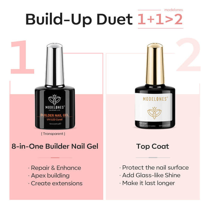 8 in 1 Builder Nail Gel & Top Coat Set 10ml - Rose Builder Gel MODELONES #