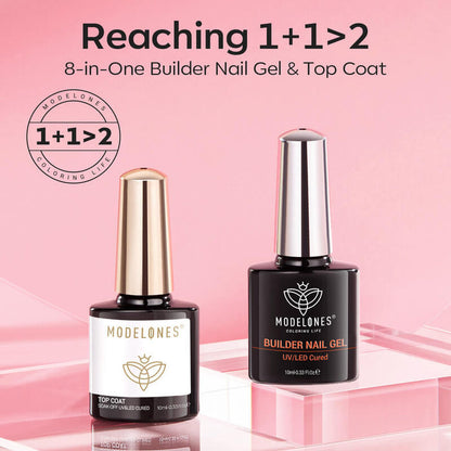 8 in 1 Builder Nail Gel & Top Coat Set 10ml - Rose Builder Gel MODELONES #