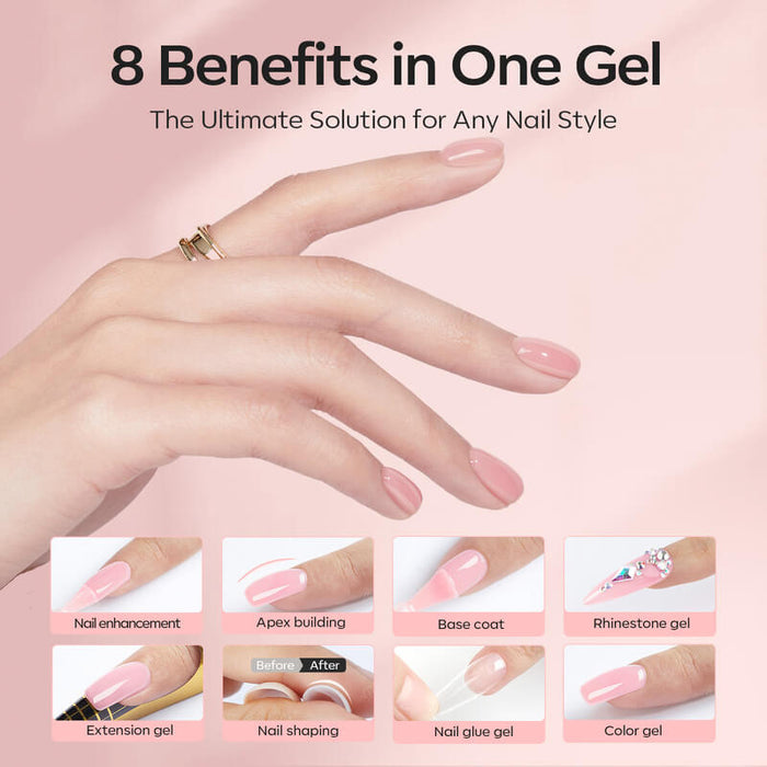 8 in 1 Builder Nail Gel & Top Coat Set 10ml - Rose Builder Gel MODELONES #