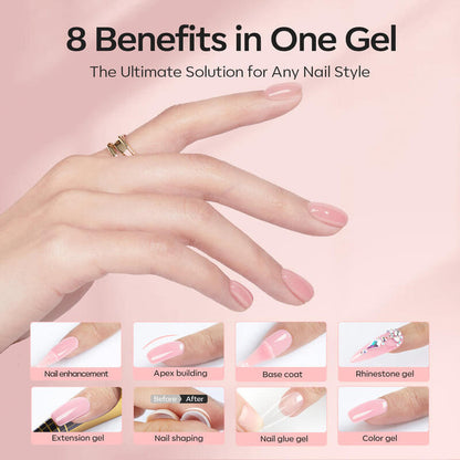 8 in 1 Builder Nail Gel & Top Coat Set 10ml - Rose Builder Gel MODELONES #
