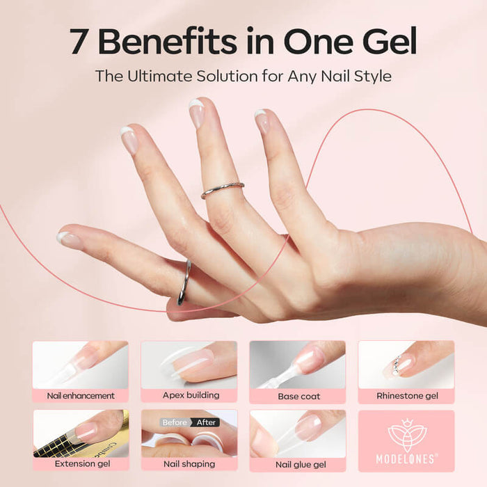 8 in 1 Builder Nail Gel & Top Coat Set 10ml - Rose Builder Gel MODELONES #