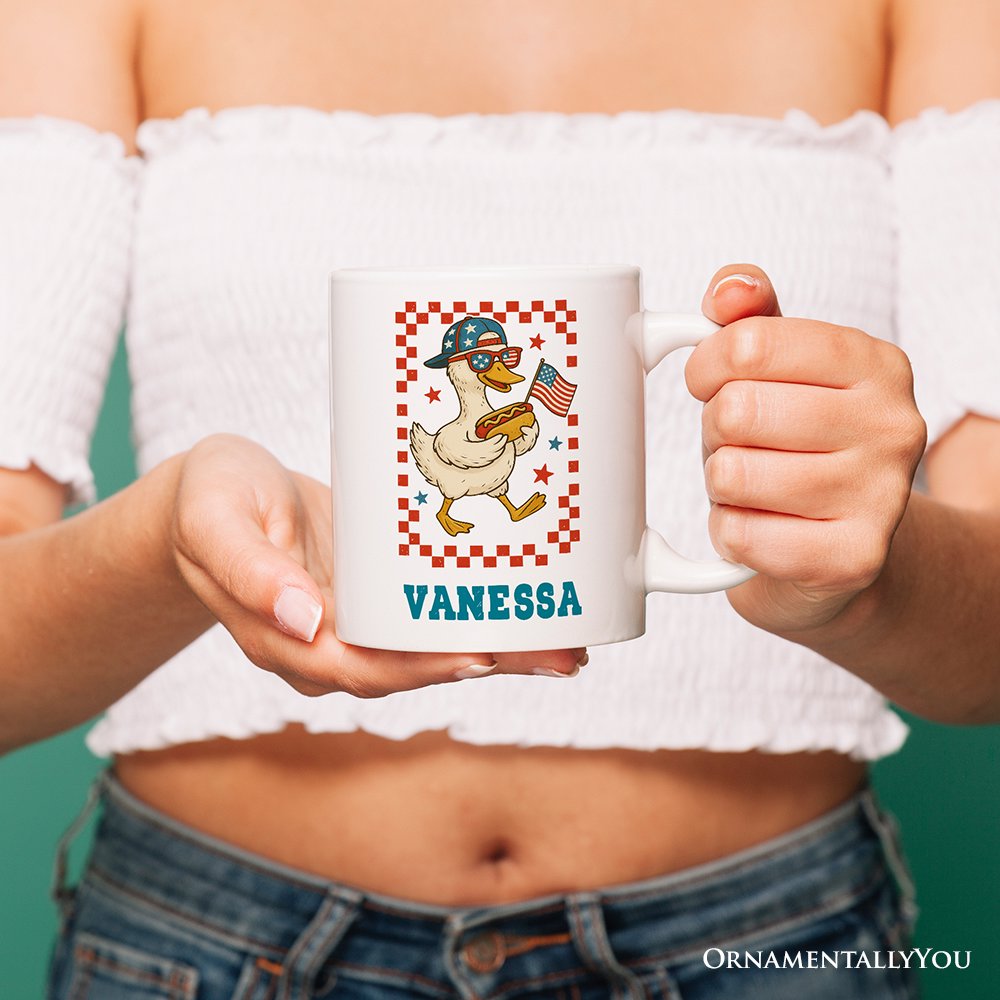 4th of July Patriotic Duck Personalized Mug, Funny Independence Day Gift with Custom Name