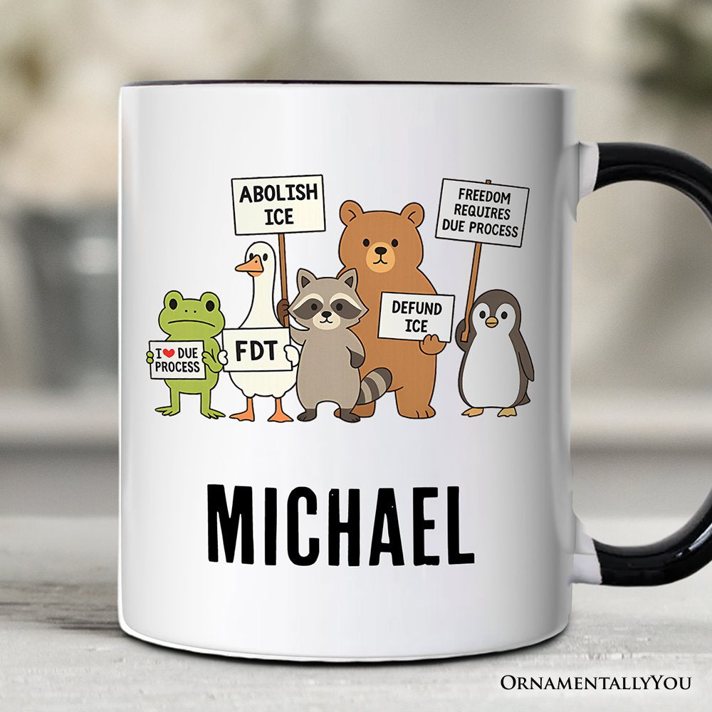 Abolish ICE Animals Protest Personalized Mug, Cute Activist Gift with Custom Name