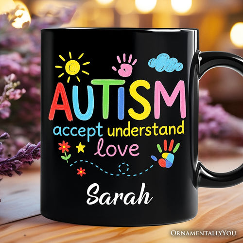 Autism Awareness Brushstroke Personalized Mug, Colorful Autism Support Gift for Autism Month with Custom Name
