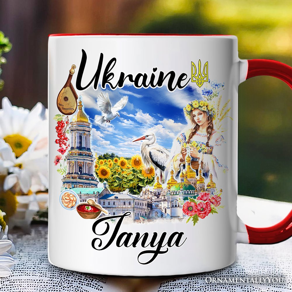 Artistic Ukraine Vintage Personalized Mug, Traditional Gift and Souvenir with Custom Name