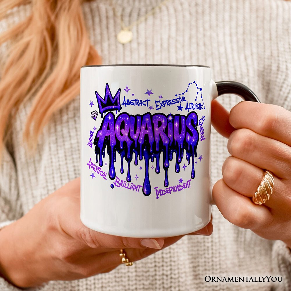 Aquarius Graffiti Zodiac Personalized Mug, Street Style Astrology Horoscope Gift with Custom Name