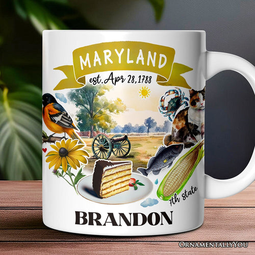 Artistic Maryland State Themes and Landmarks Personalized Mug With Custom Name