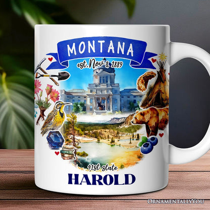 Artistic Montana State Themes and Landmarks Personalized Mug With Custom Name