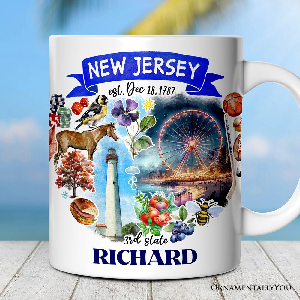 Artistic New Jersey State Themes and Landmarks Personalized Mug With Custom Name