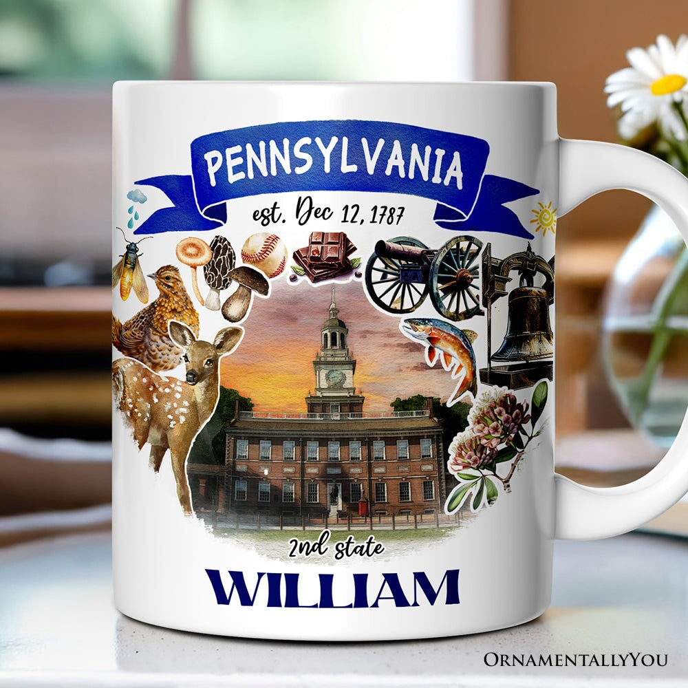 Artistic Pennsylvania State Themes and Landmarks Personalized Mug With Custom Name
