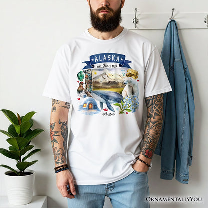 Artistic Alaska State Themes and Landmarks T-Shirt, Tee for History and Travel Lovers