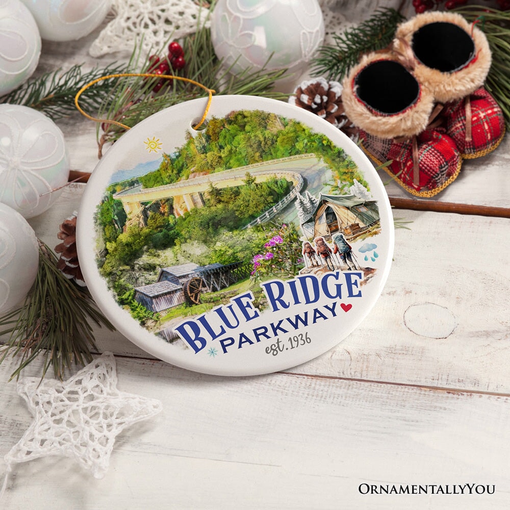 Artistic Blue Ridge Parkway Ceramic Ornament, US Travel Souvenir and Christmas Gift