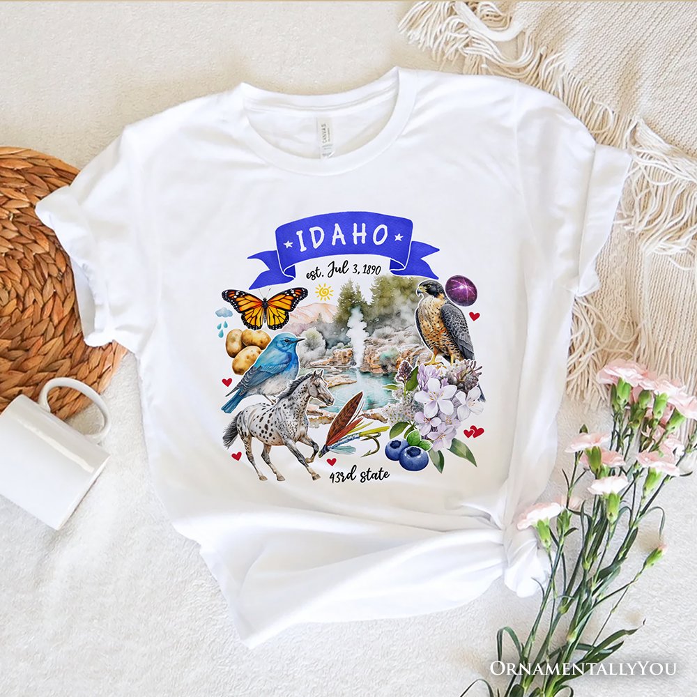 Artistic Idaho State Themes and Landmarks T-Shirt, Tee for History and Travel Lovers