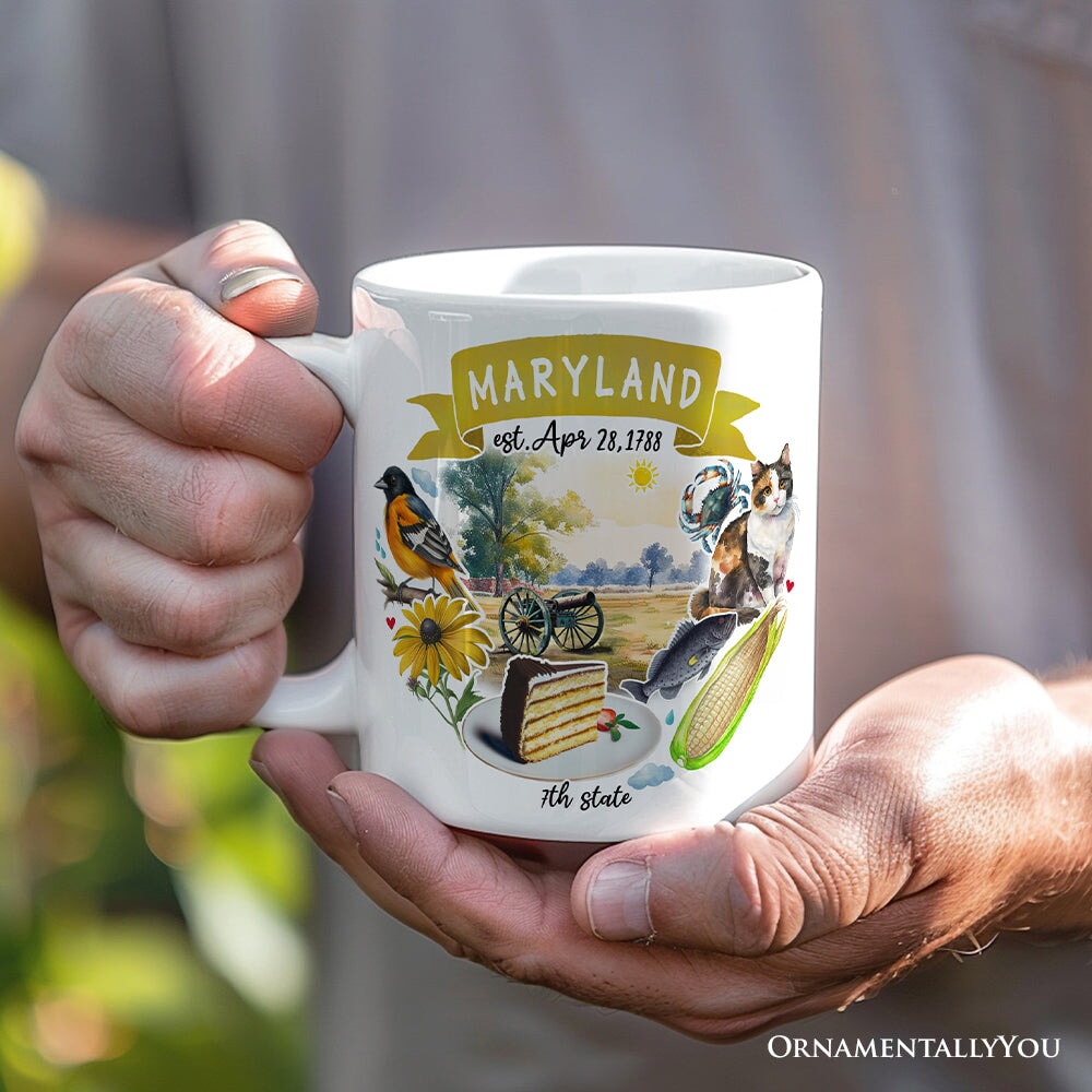 Artistic Maryland State Themes and Landmarks Personalized Mug With Custom Name