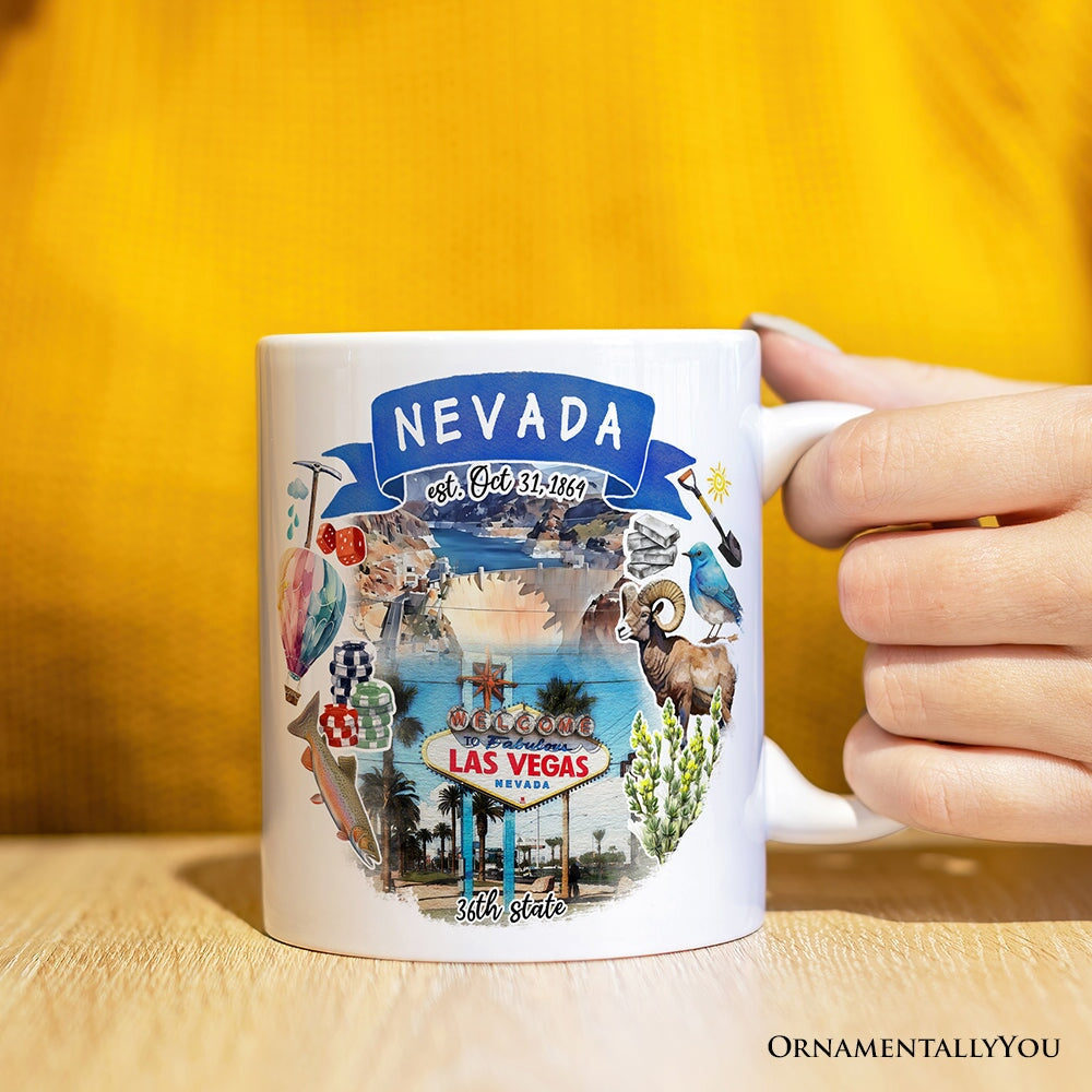 Artistic Nevada State Themes and Landmarks Personalized Mug With Custom Name