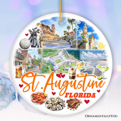 Artistic St. Augustine Ceramic Ornament, Florida Coastal City Historical Christmas Decoration
